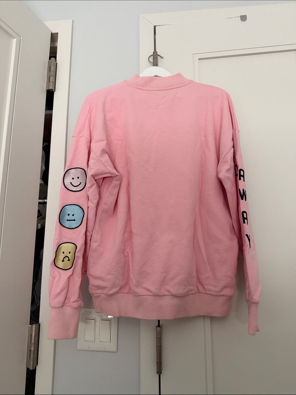 Lazy Oaf Pink Crewneck Sweatshirt with Navy Trim Detail - Picture 4 of 8
